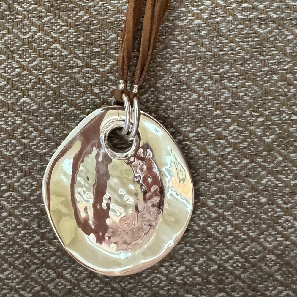 Robert Lee morris Pendant Necklace, bracelet and earrings. Brown leather Cord